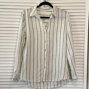 Joie 100% Linen, Cream Colored W/ Black Stripes, Long Sleeve Button Down Shirt